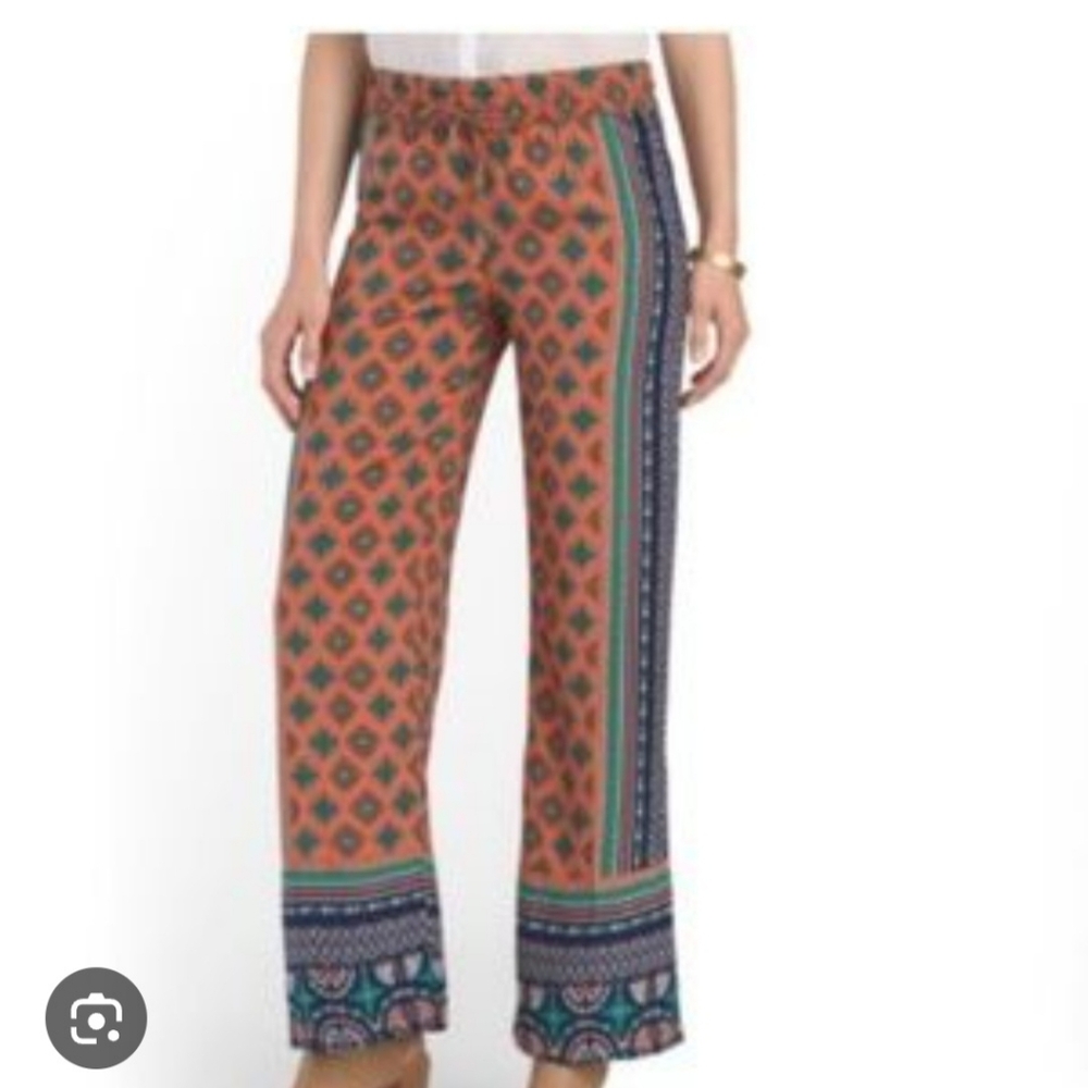 Kenar Medallion Bohemian Palazzo Drawstring Wide Leg Pants Medium